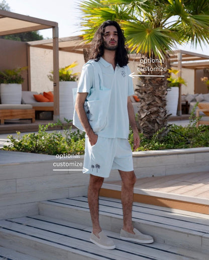 Men cotton terry swimwear and loungwear set